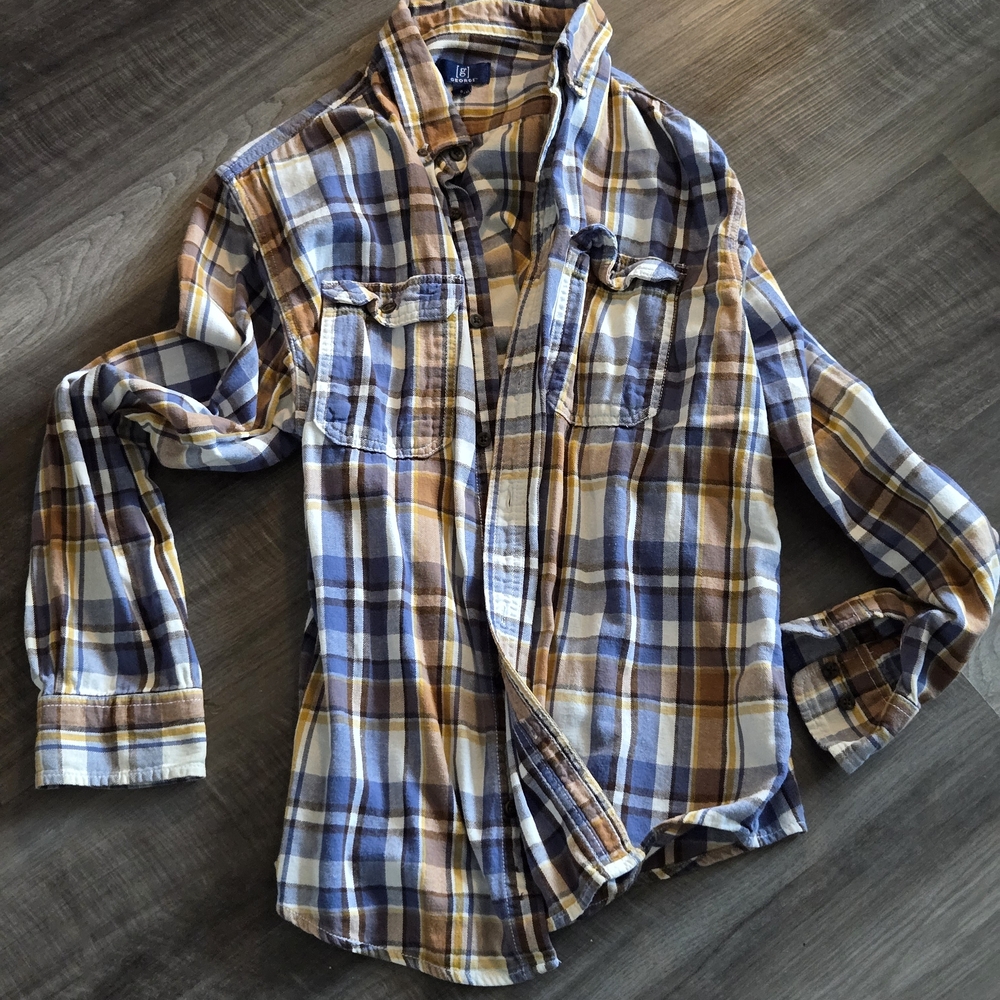 George Blue and Brown Plaid Shirt